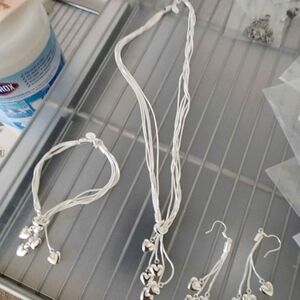 Silver Heart Charm Jewelry Set